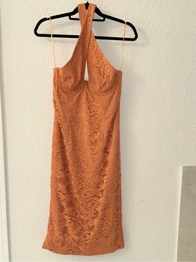 Bardot Rust Orange Lace Bodycon Dress, Size M